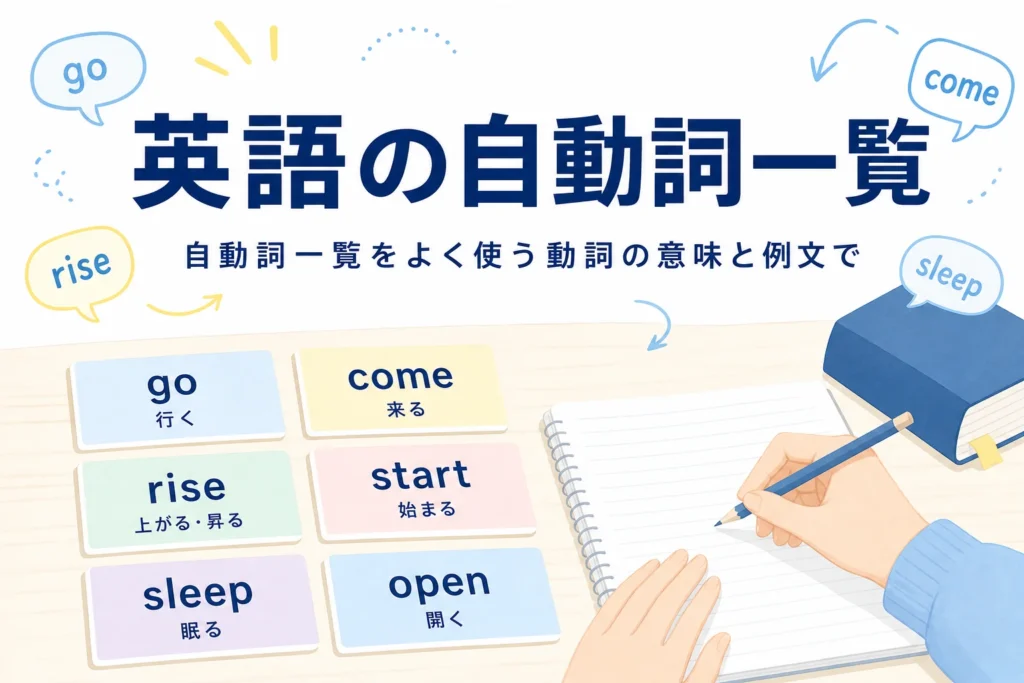 意味ごとに並べた英語の単語カードと、英語の自動詞一覧の記事タイトル